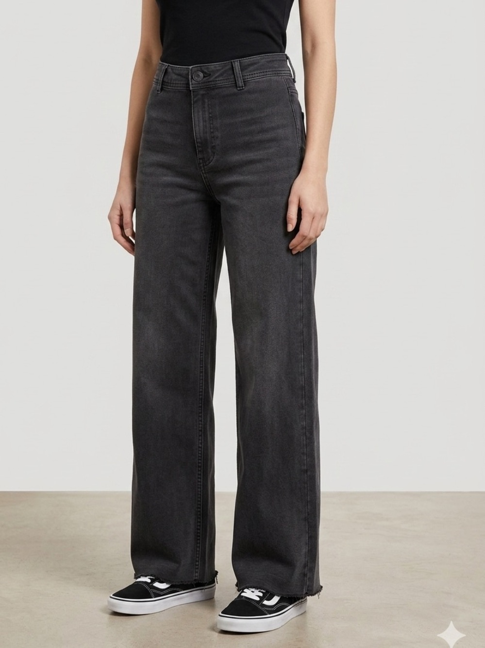 Oat New York Black Wide-Leg Frayed Hem Jeans